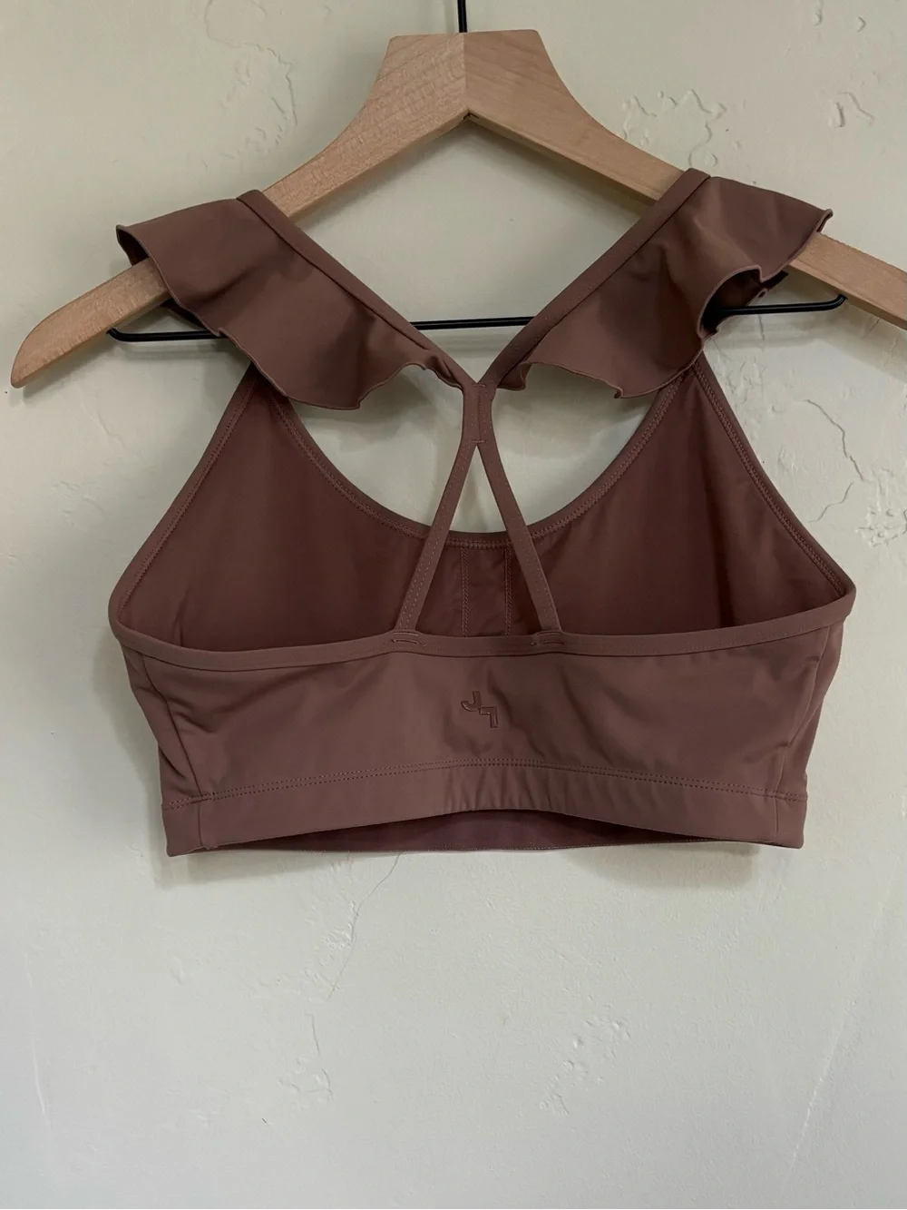 JoyLab Ruffle Strap Racerback Women’s Sports Bra Size M Dark Taupe Athleisure